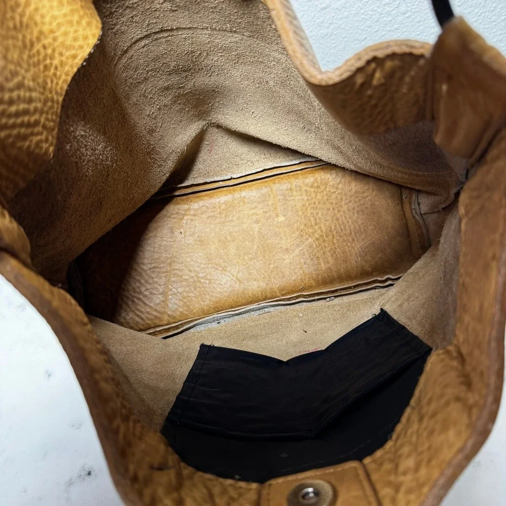 Two Bar West Tan Pebbled Leather Studded Crystal Strap Western Hobo Shoulder Bag
